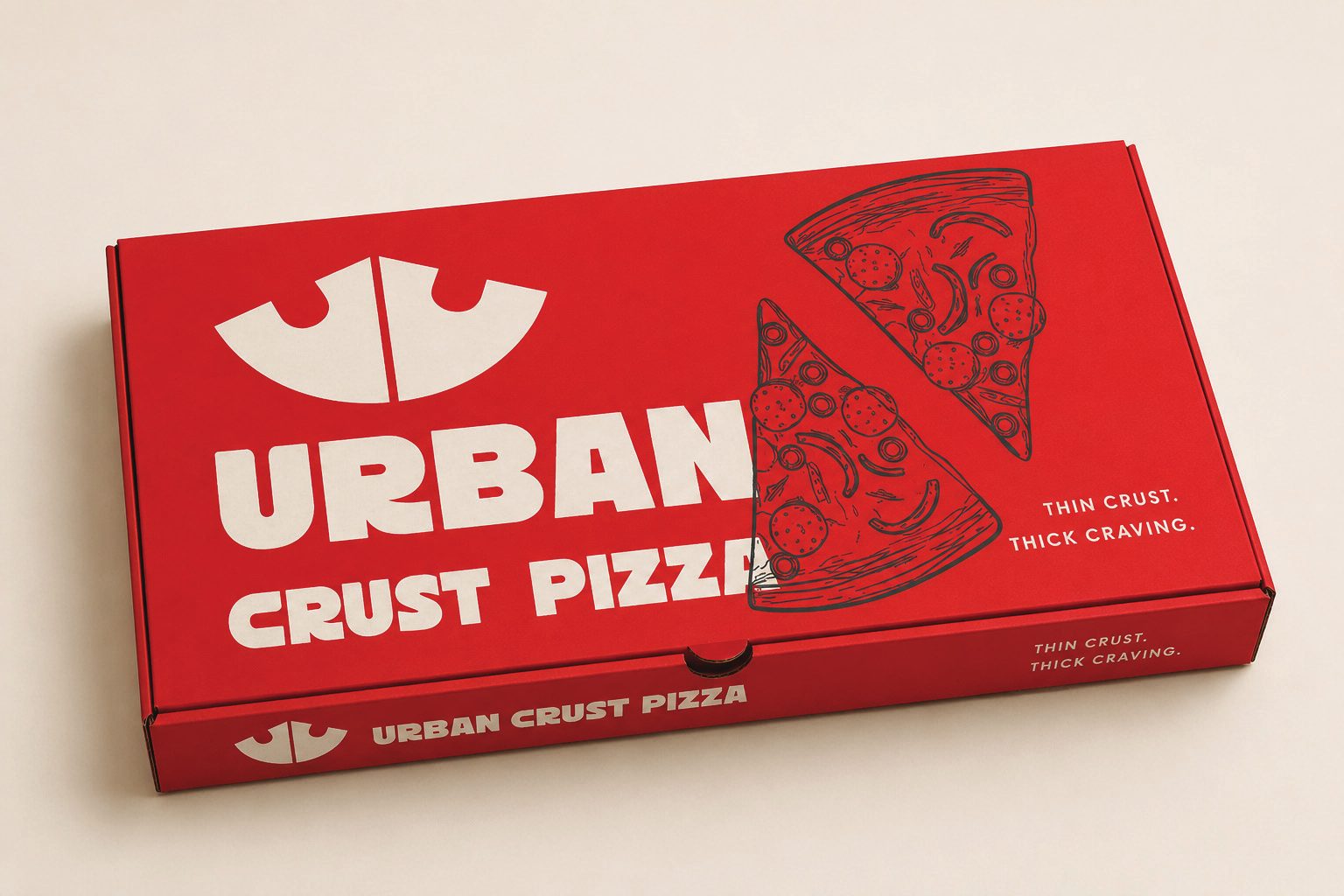 Red Urban Crust pizza boxes